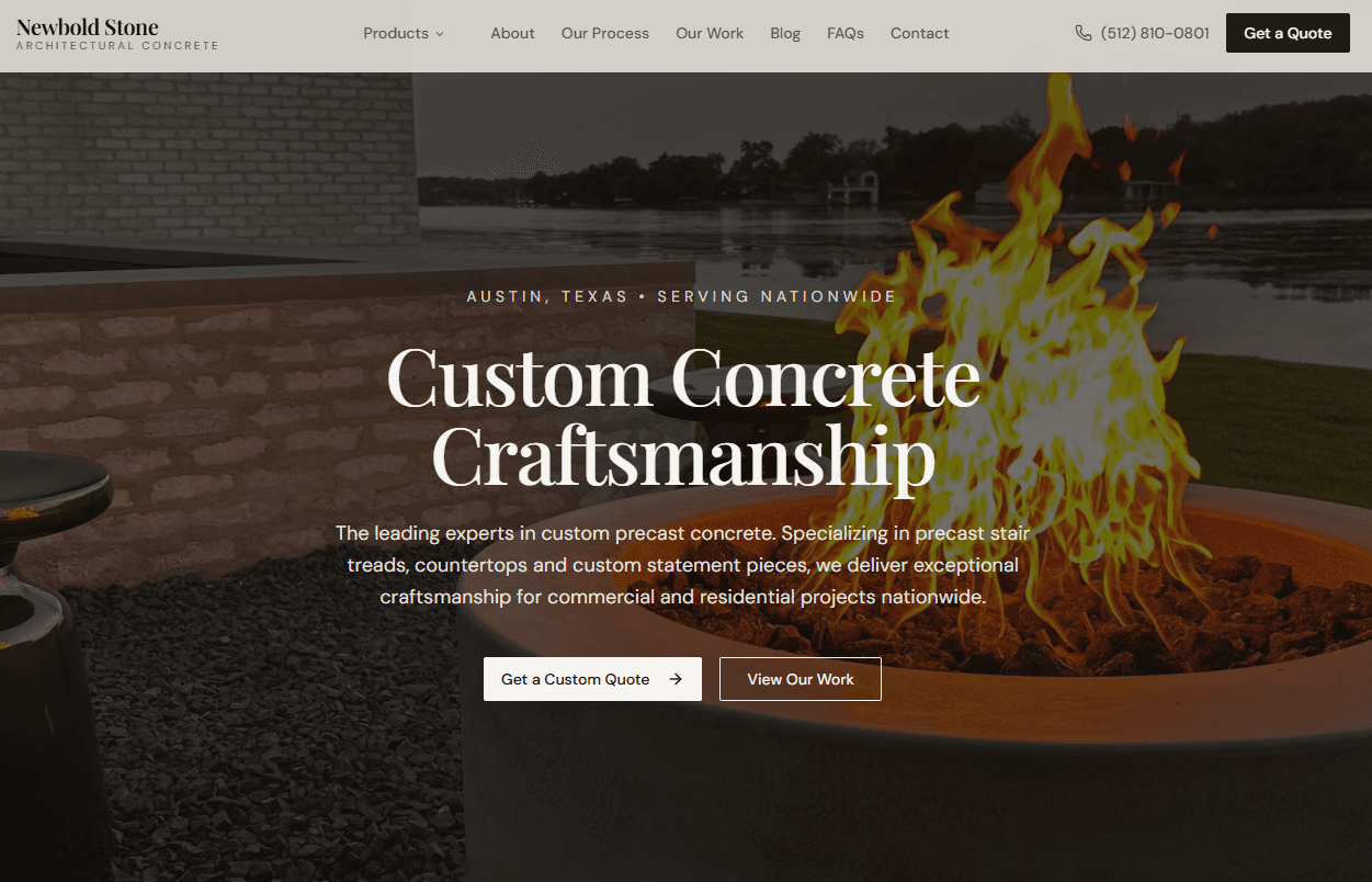 The redesigned Newbold Stone homepage